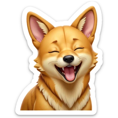 Cinematic Cute Yawning Dingo Portrait Emoji, Head tilted slightly with a dramatic, wide-open yawn, showcasing a soft, sandy fur with gently drooping ears and round amber eyes barely open in drowsy contentment, Simplified yet irresistibly adorable features, highly detailed, glowing with a soft, cozy glow, high shine, relaxed yet expressive, stylized with a touch of wild charm, bright and endearing, soft glowing outline, capturing the essence of a sleepy yet affectionate dingo, so drowsy it feels like it could stretch out of the screen and curl up for a nap! sticker