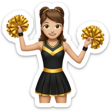 Cheerleader with golden skin tone skin, brown eyes, brown hair and full dress outfit black and gold sticker