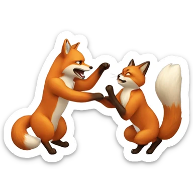A fox and a cat play fighting sticker