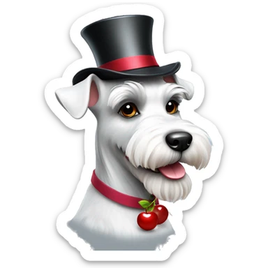 White fun schnauzer wearing top hat with cherries sticker