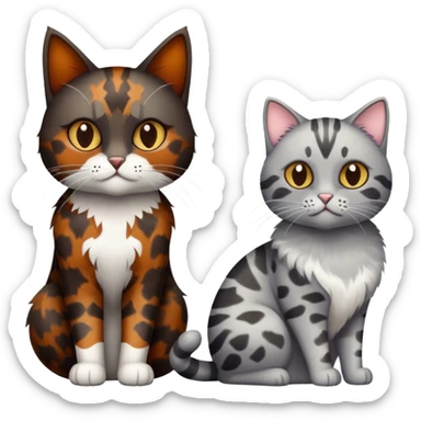 Dark tortoiseshell cat and light grey cat sticker
