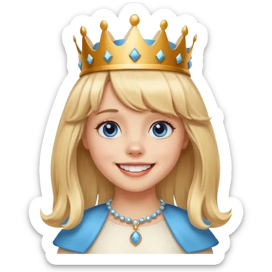 simple Blonde girl with bangs and blue eyes, and a simple crown. giving cockerspaniel energy sticker
