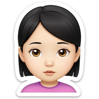 close up toddler girl face, Asian small eyes, light skin, straight black hair sticker