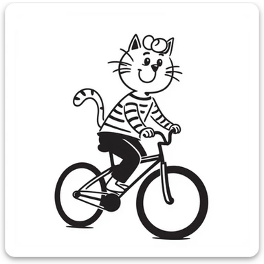 cat riding a bike with blonde hair, hand drawn doodle style sticker