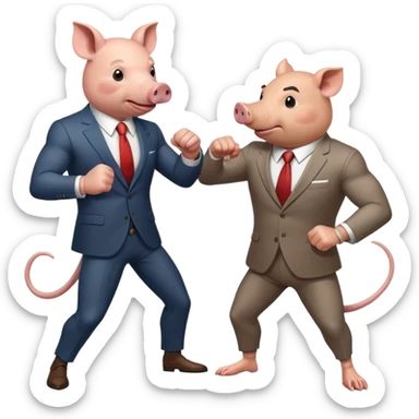pig man fighting rat man in a suit sticker