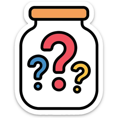 glass jar filled with question marks, color outline icon style sticker