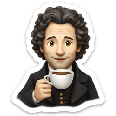 pushkin with a cup of coffee in his hands sticker