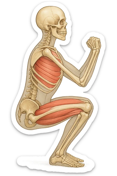 Allineamento visto anatomicamente durante uno squat tra bacino e torace sticker