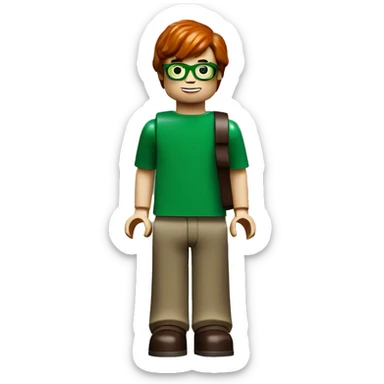 lego minifig full body of a 7 year old boy with green glasses and dark red hair sticker