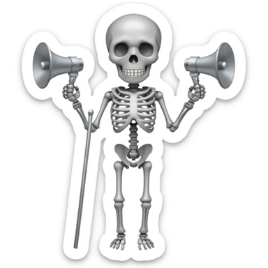 HEADLEESSKELETON BUT A ROD ON THE HEAD PLACE ON THE ROD THERES TWO MEGAPHONES ON OPPOSITE SIDES ON THE ROD sticker