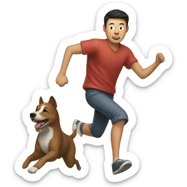 Chinese guy chasing a dog  sticker
