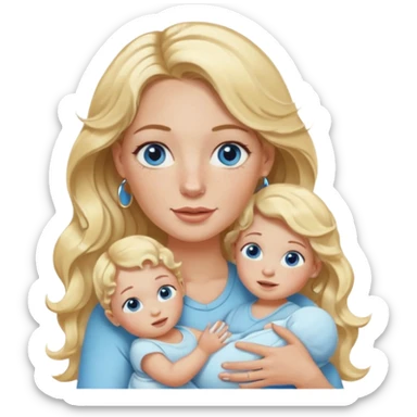 Wavy blonde, white woman with blue eyes, freckles hoop earrings, holding babies sticker