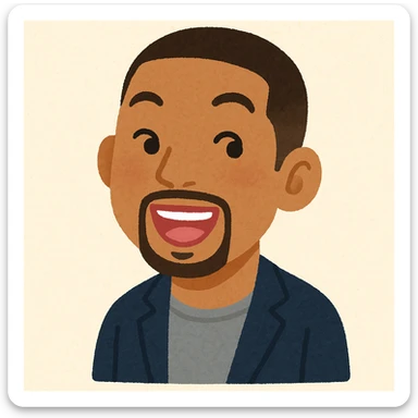 Will Smith's head in Irasutoya style, expressive face, clean lines, light background, playful look sticker