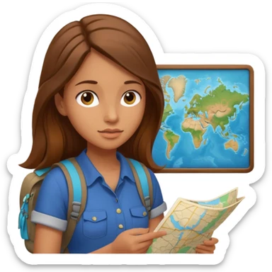 A backpacking woman checking her map with curious eyes. sticker
