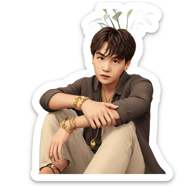 boy with jewelry and plants sticker