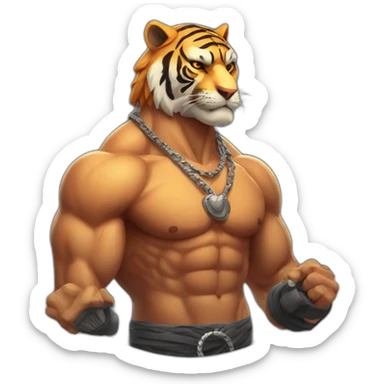 Muscular tiger fighter with a necklace  sticker