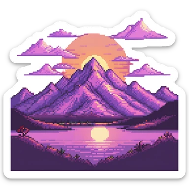 pink landscape with mountains and sunset sticker