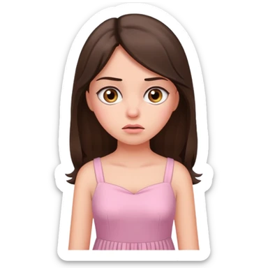 annoyed long brunette hair girl with hazel eyes wearing light pink dress sticker