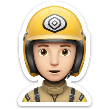 white male racer in helmet, crazy look, taking risks sticker