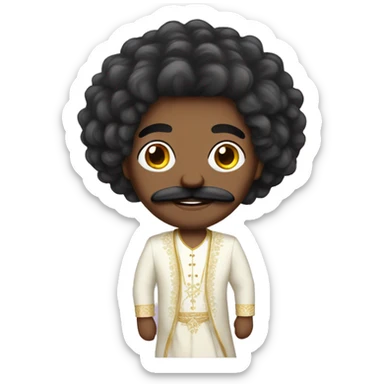 A indian black gay guy with fluffy hair and ugly mustache with a wedding veil sticker