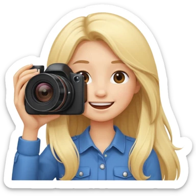 blonde girl photographer cartoon taking picture in middle of taking picture camera in front of face long hair smiling funny sticker