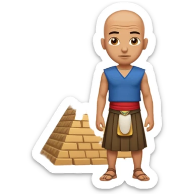 Emoji portrait of an Egyptian pyramid worker. Simple kilt, shaved head, tired yet resilient expression. sticker