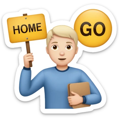 A white person holding a sign that says go home sticker