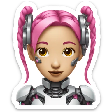 cyborg girl, pink hair, robot body, gynoid, twintails sticker