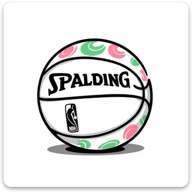 Spalding basketball with NBA logo, white color with pastel pink and green swirls pattern sticker
