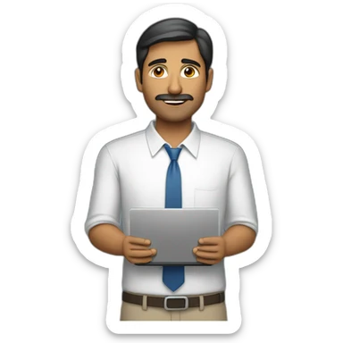 Indian white man with computer with taking lot of responsibility of work and family sticker