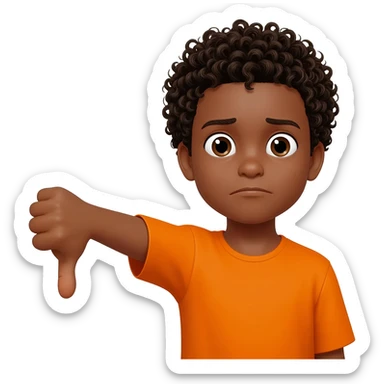 black boy curly hair orange shirt thumbs down not happy sticker