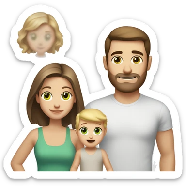 white family dad, short brown hair brown eyes, mum long brown hair brown eyes, toddler blonde hair blue eyes, baby Brown hair green eyes sticker
