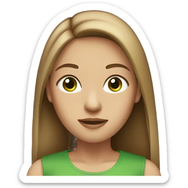 female with straight light brown hair middle part and green eyes sticker