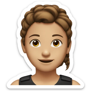 girl with brown pony tail and brown eyes smiling with black tank top on sticker