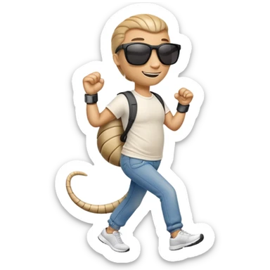 friendly anthropomorphised cobra in jeans and a t-shirt, wearing dark sunglasses, jogging upright in relaxed pose sticker