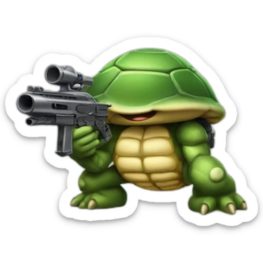 Strong muscles Mushroom turtle with a machine gun sticker