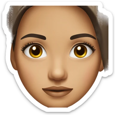 Girl with thick eyebrows and long lashes, brunette, brown eyes, pretty sticker