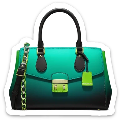 Realistic isolated black,dark teal,lime green,black and emerald green ombre Michael kors satchel purse.  sticker