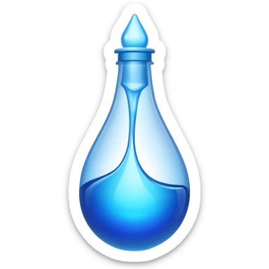 "Abstract logo symbol representing plastic blow molding, a drop of blue liquid plastic transforming into a solid bottle shape, futuristic, metallic texture, blue and silver gradient, white background, high definition app icon." sticker