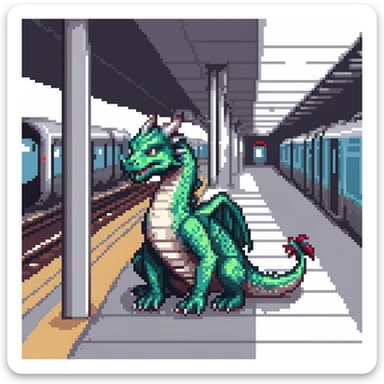 dragon waiting on a metro platform sticker