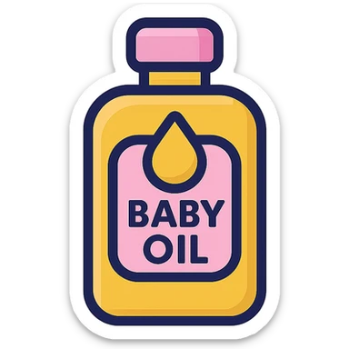 baby oil bottle in the style of Discord icons, playful and modern, with soft gradients and rounded shapes sticker