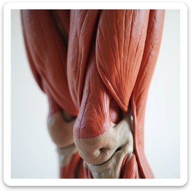 hyperrealistic illustration on white background of a leg with overload: thigh with tense muscles, lateral area highlighted by redness, 4K details, variant 4 sticker