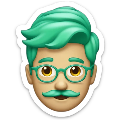 3d emoji of a 18 years boy with green-cyan hairs and green-cyan handlebar mustache  sticker