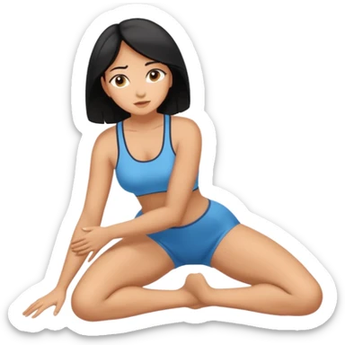 Tan woman with black hair hands and knees on floor arched back sticker