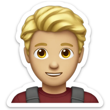 blond teenage boy with maroon shirt sticker