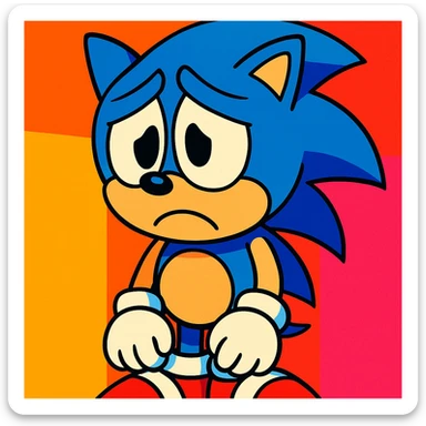 Sonic the Hedgehog with a sad expression, vibrant toon style sticker