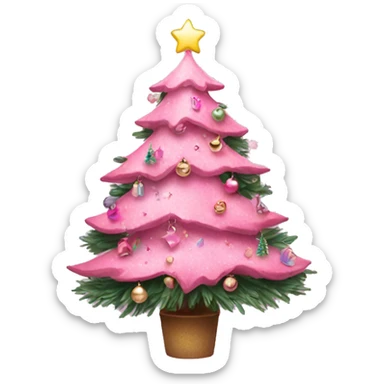 Pink Christmas tree with decorations aesthetic  sticker