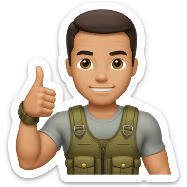 Create me emojis for commando, with Helmet and theme from that move, including arnold. For example commando thumbs up sticker