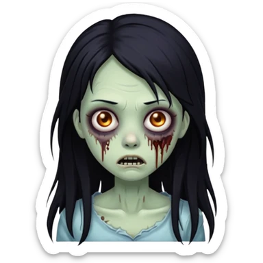 slightly scary zombie girl with long wispy black hair sticker
