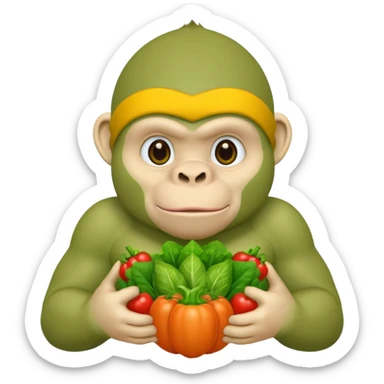 A green gorilla that loves vegetables and is part of a kindergarten named banban's kindergarten sticker